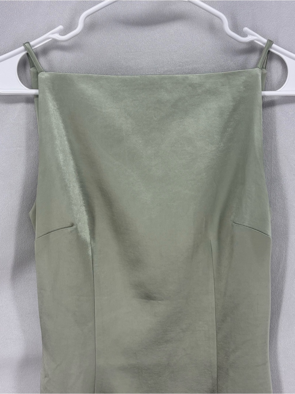 Meshki Sage Green Satin Maxi Dress Sleeveless Boat Neck Elegant Gown Small - Picture 10 of 10